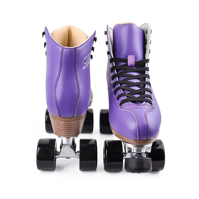PAPAISON Roller Skates Pu Leather Four Wheel Shiny Unisex Aluminum Roller Skates Four Wheel Roller Skates - PAPAISON