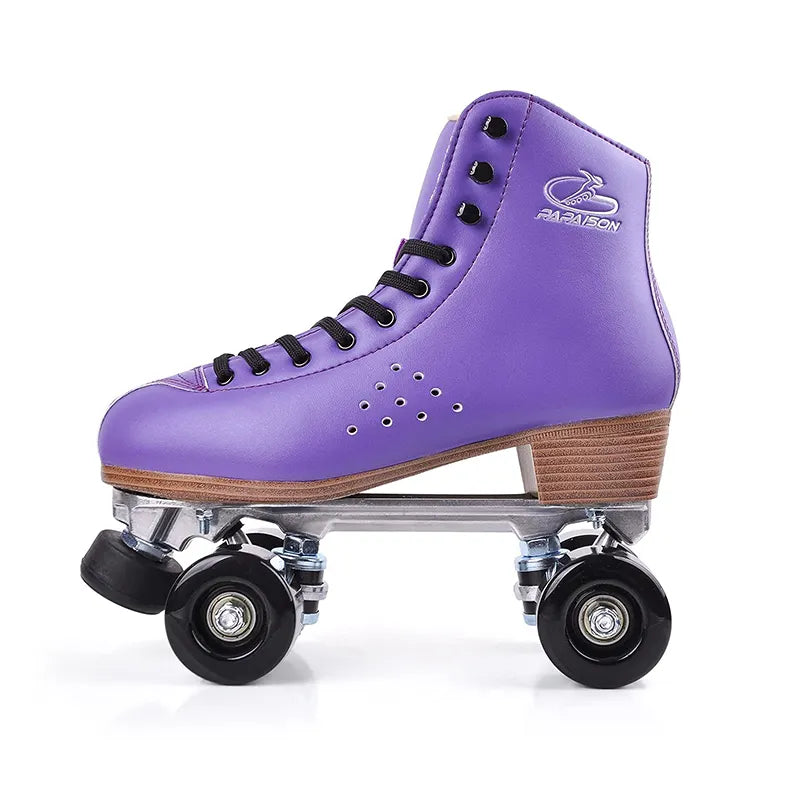 PAPAISON Roller Skates Pu Leather Four Wheel Shiny Unisex Aluminum Roller Skates Four Wheel Roller Skates - PAPAISON