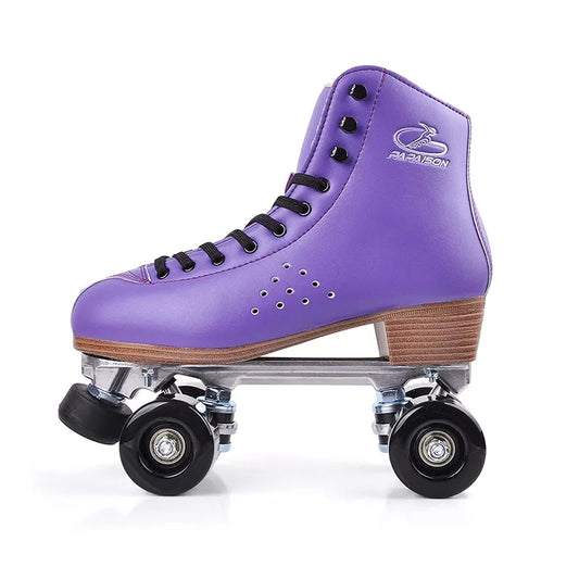 PAPAISON Roller Skates Pu Leather Four Wheel Shiny Unisex Aluminum Roller Skates Four Wheel Roller Skates - PAPAISON