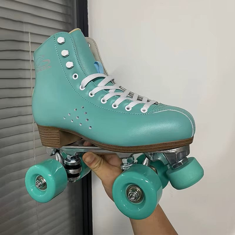 PAPAISON Roller Skates Pu Leather Four Wheel Shiny Unisex Aluminum Roller Skates Four Wheel Roller Skates - PAPAISON